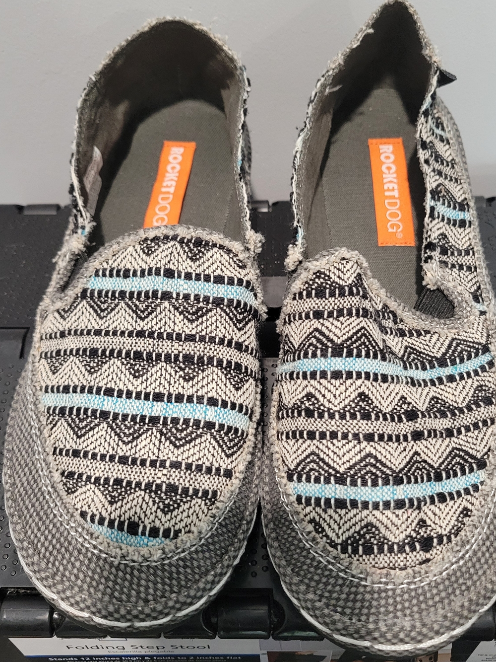 Rocket Dog Slip-On Flats in Black, White & Light Blue Stripe